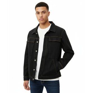 Black Jeans Jacket w/ Bright Golden Brown Stitch Design, Size: S, by Tony Jeans.